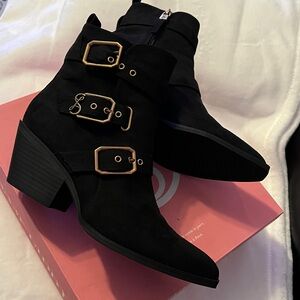 Sam & Libby Black Ankle Booties with Gold Buckles